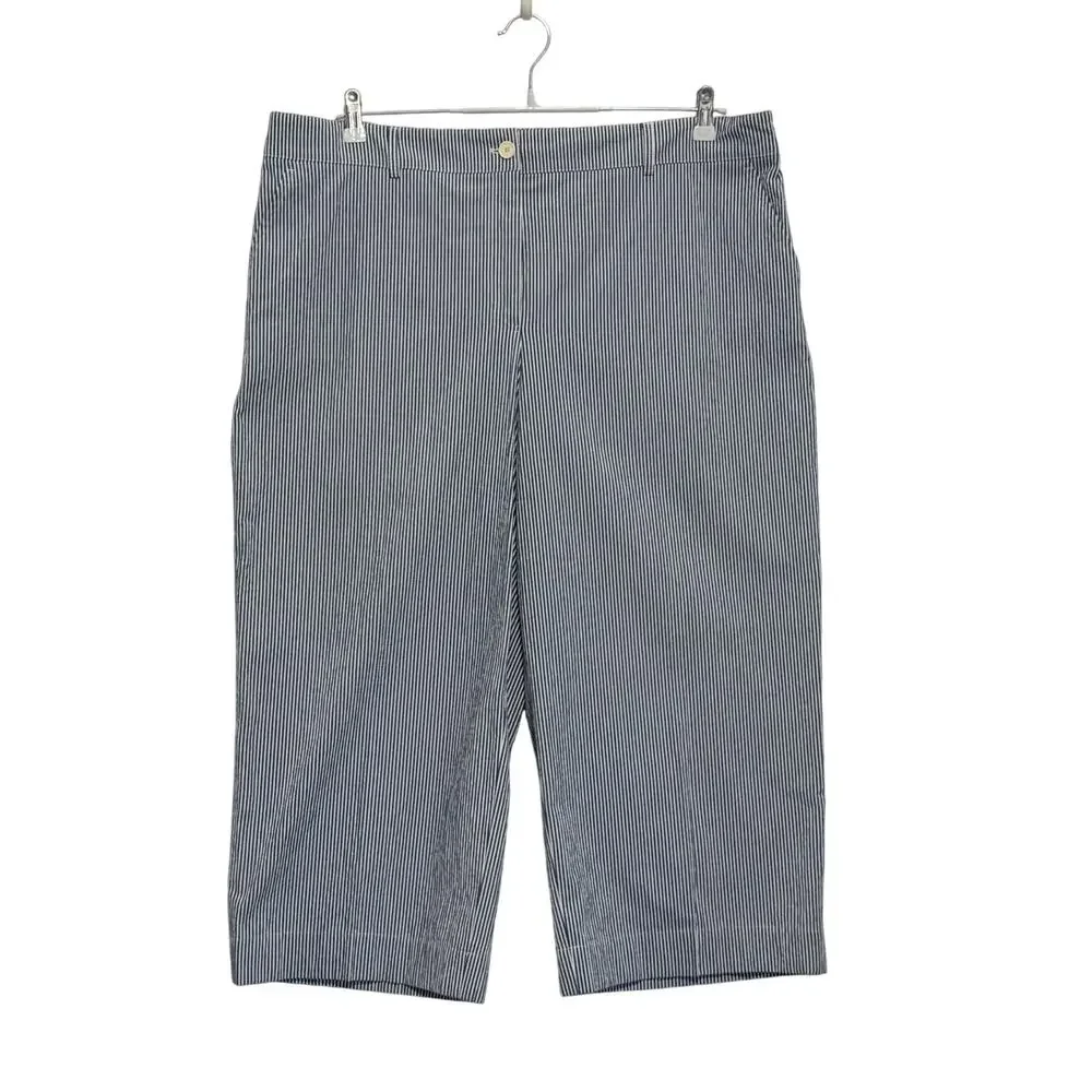 Akris Punto Cropped Seersucker Stretch Pants Blue White Striped Womens PLUS 18 - Picture 1 of 10